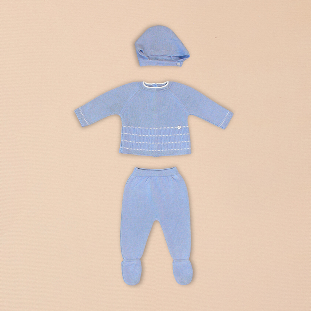 Sky Knit Sweater Set with Footed Pants & Bonnet
