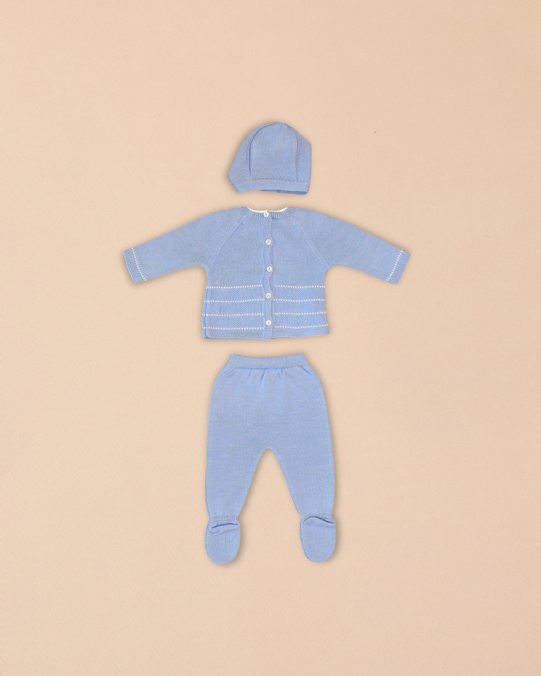Sky Knit Sweater Set with Footed Pants & Bonnet