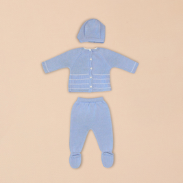 Sky Knit Sweater Set with Footed Pants & Bonnet