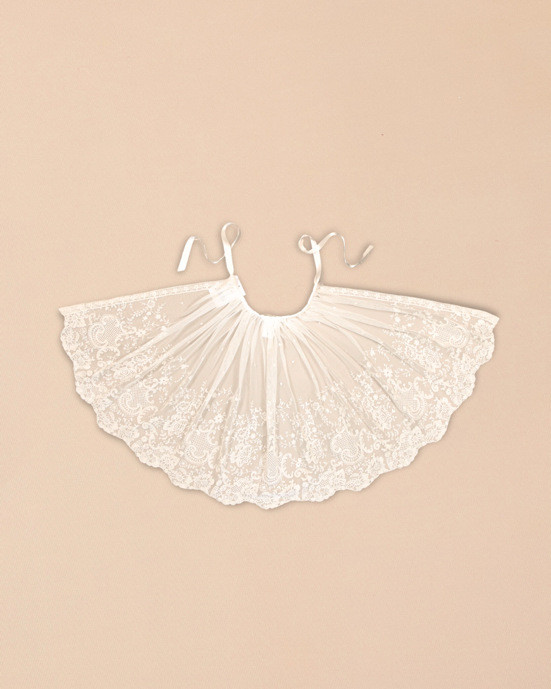 Diana Sheer Lace Baptismal Cape -Satin Ribbon Tie