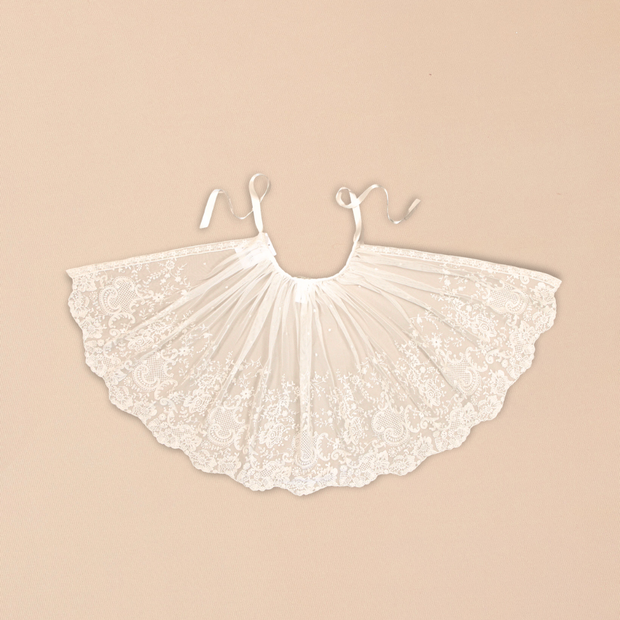 Diana Sheer Lace Baptismal Cape -Satin Ribbon Tie