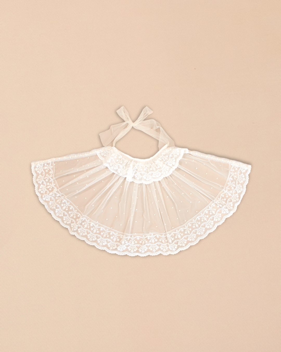 Catherine Sheer Lace Baptismal Cape with Sheer Ribbon Tie
