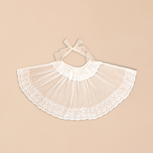 Catherine Sheer Lace Baptismal Cape with Sheer Ribbon Tie