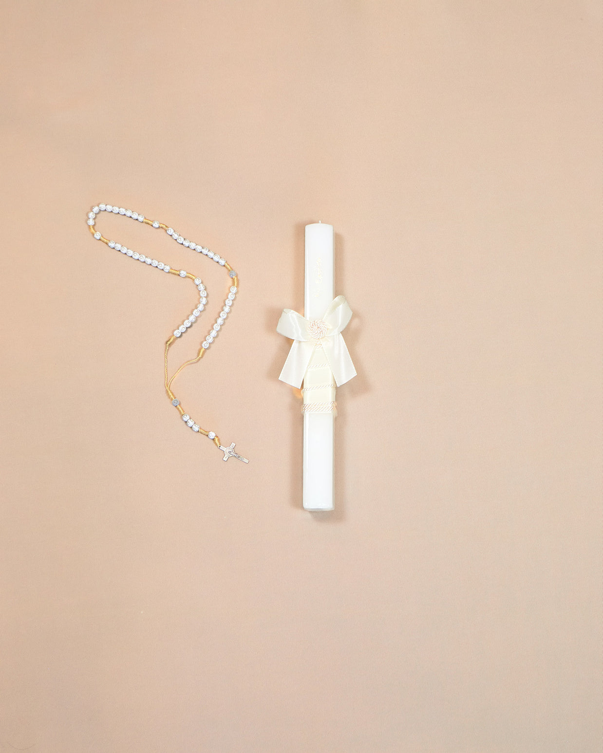 Leonor Baptismal Set - Gown with Satin Ribbon/Lace Trim, Bonnet, Blanket & Candle