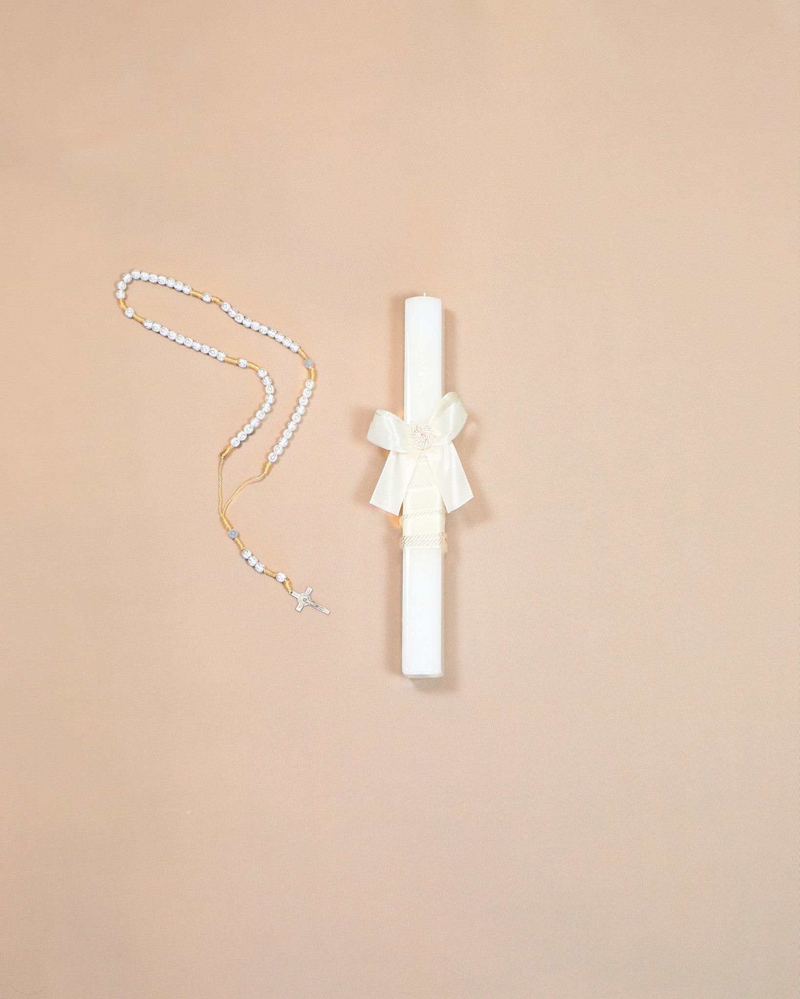 Leonor Baptismal Set - Gown with Satin Ribbon/Lace Trim, Bonnet, Blanket & Candle