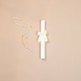 Leonor Baptismal Set - Gown with Satin Ribbon/Lace Trim, Bonnet, Blanket & Candle