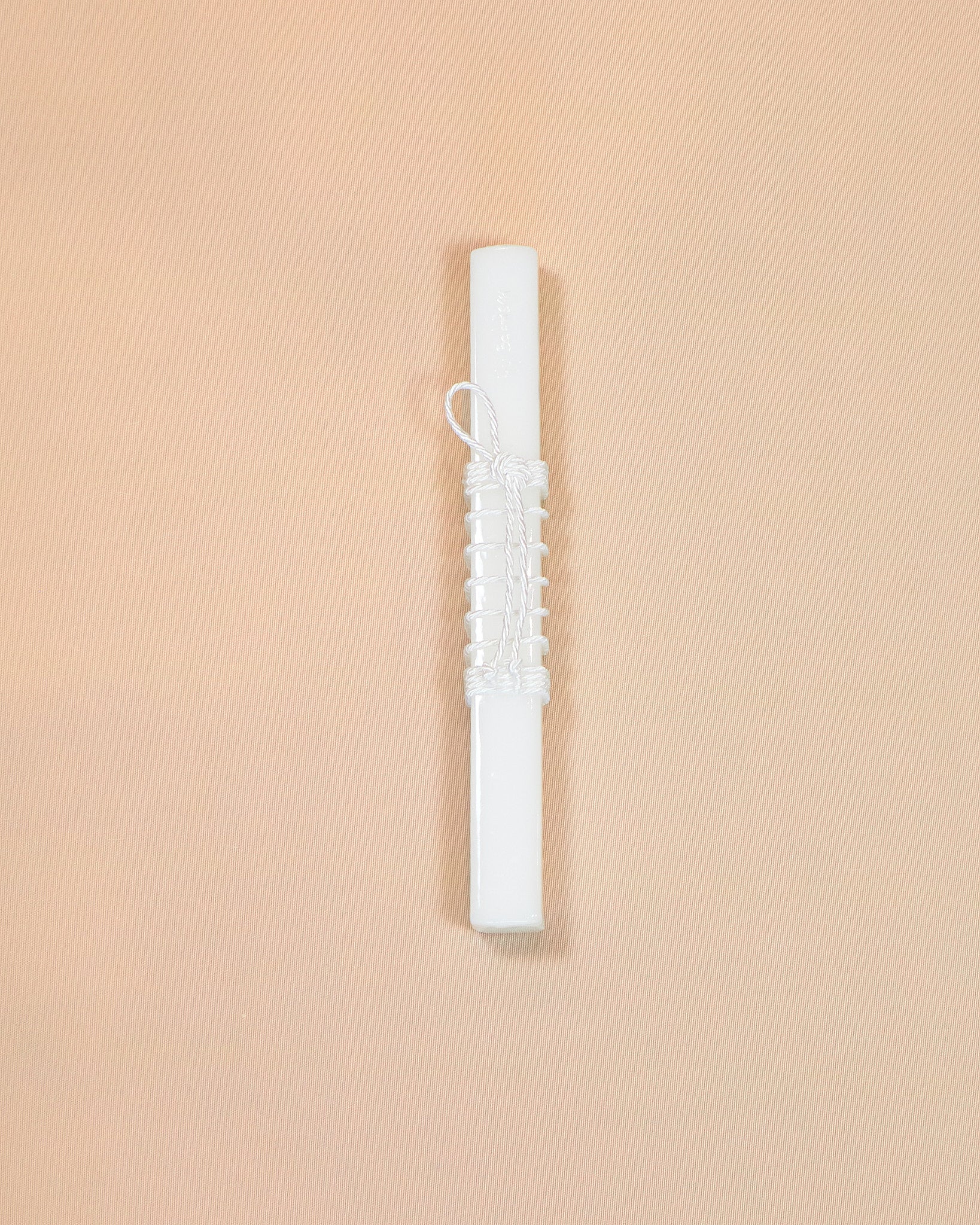 White Baptism Candle with Hand-Woven Cord