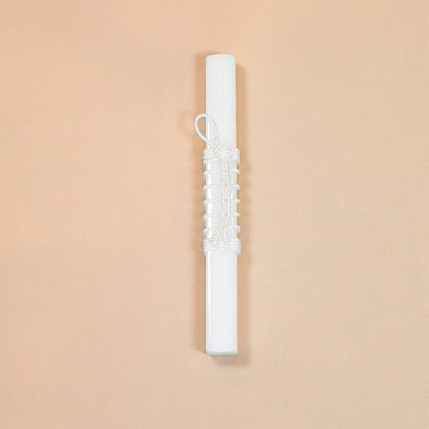 White Baptism Candle with Hand-Woven Cord