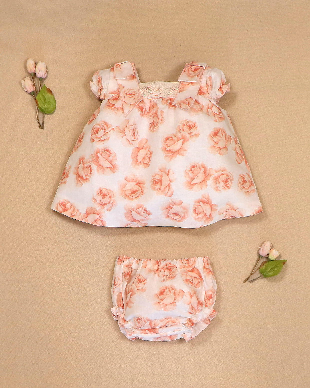 Valentina Floral Dress with Lace Neckline & Bloomers