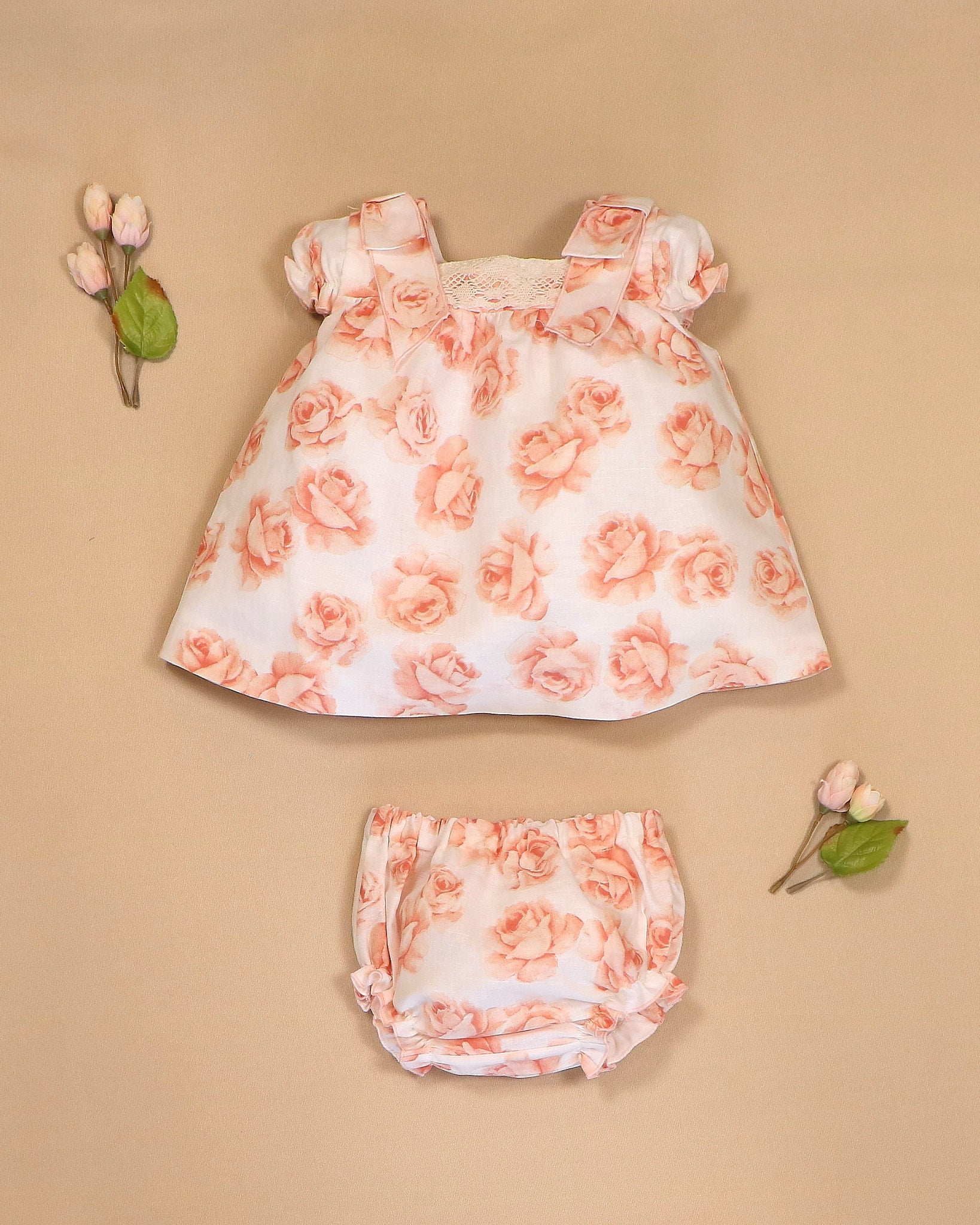 Valentina Floral Dress with Lace Neckline & Bloomers