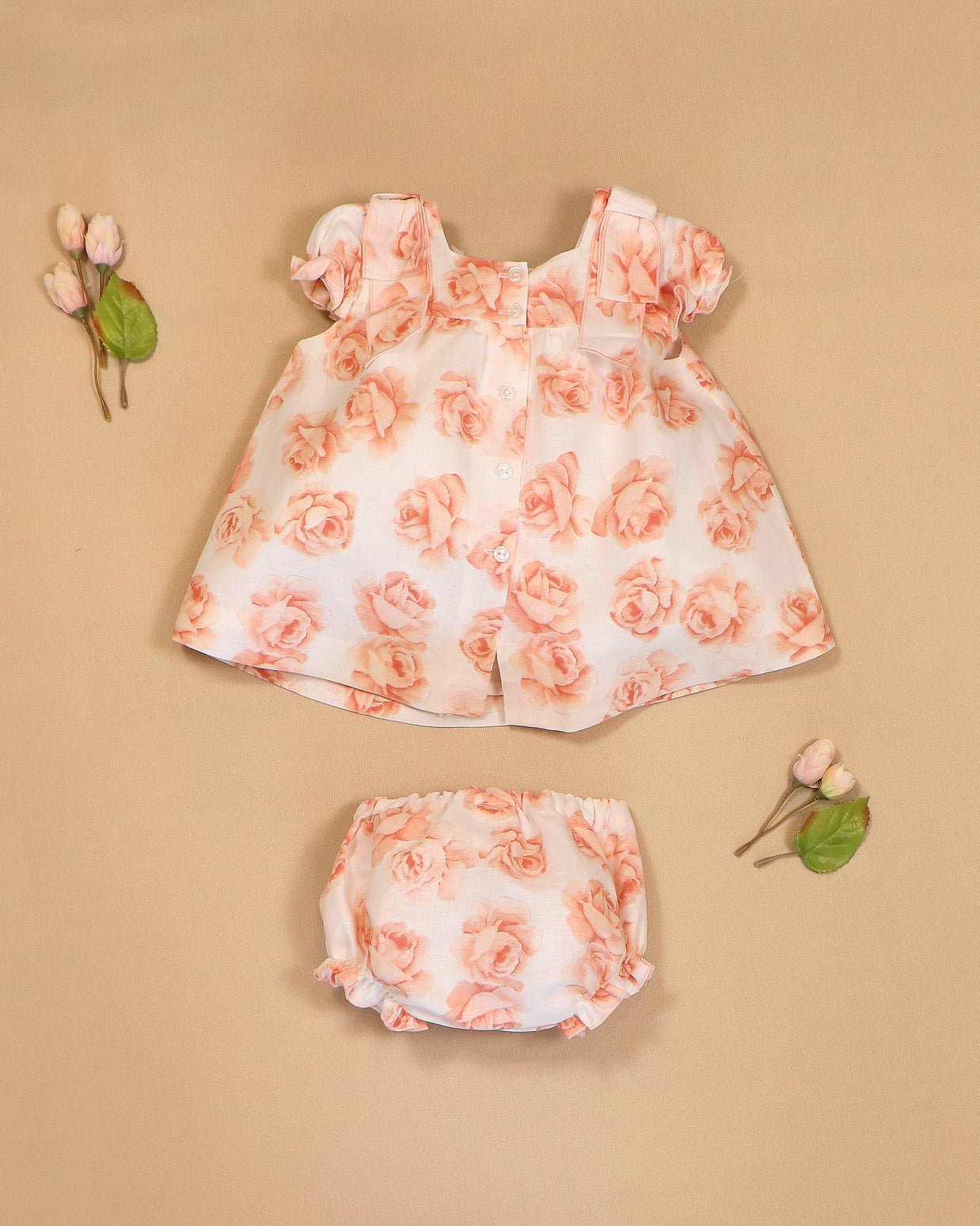 Valentina Floral Dress with Lace Neckline & Bloomers