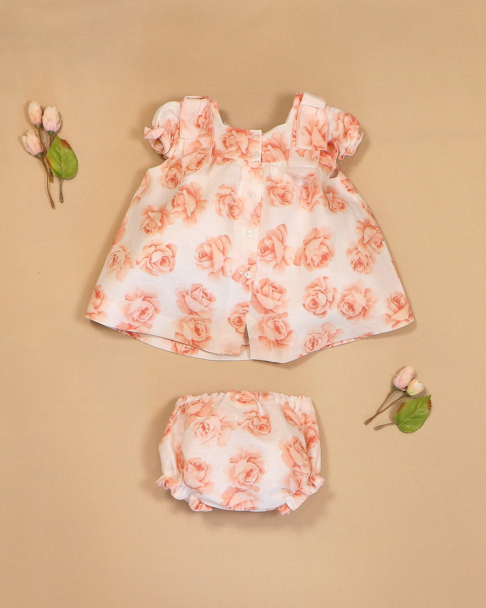 Valentina Floral Dress with Lace Neckline & Bloomers