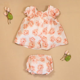 Valentina Floral Dress with Lace Neckline & Bloomers
