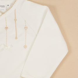 Hearts Bodysuit with Colored Stitching & Embroidery