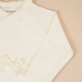 Eyelet Bodysuit with Lace Embroidery & Satin Bow