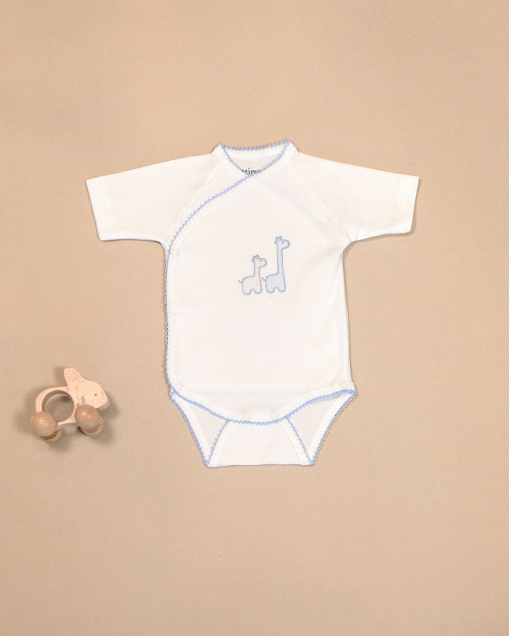 Giraffes Cotton Bodysuit with Wrap Design & Embroidery