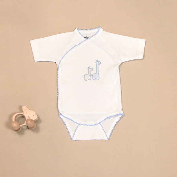 Giraffes Cotton Bodysuit with Wrap Design & Embroidery