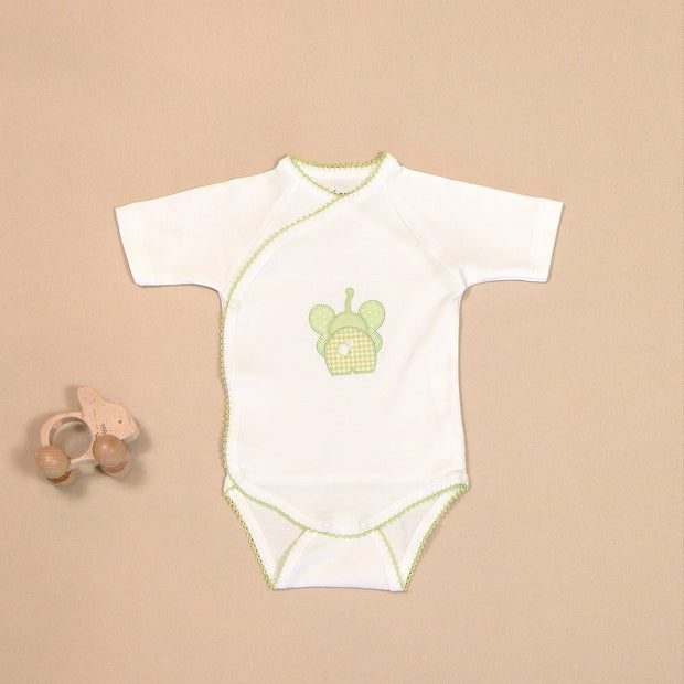 Elephant Cotton Bodysuit with Wrap Design & Appliqué