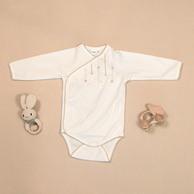 Hearts Bodysuit with Colored Stitching & Embroidery