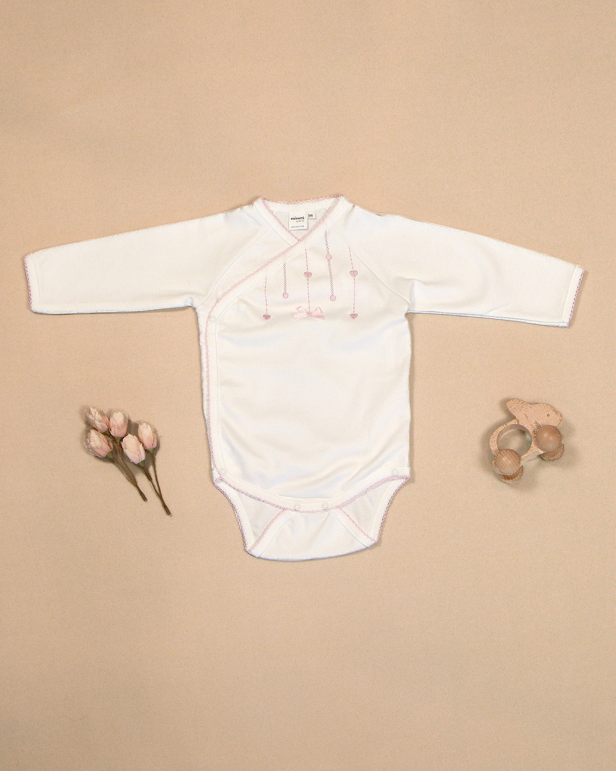 Hearts Bodysuit with Colored Stitching & Embroidery