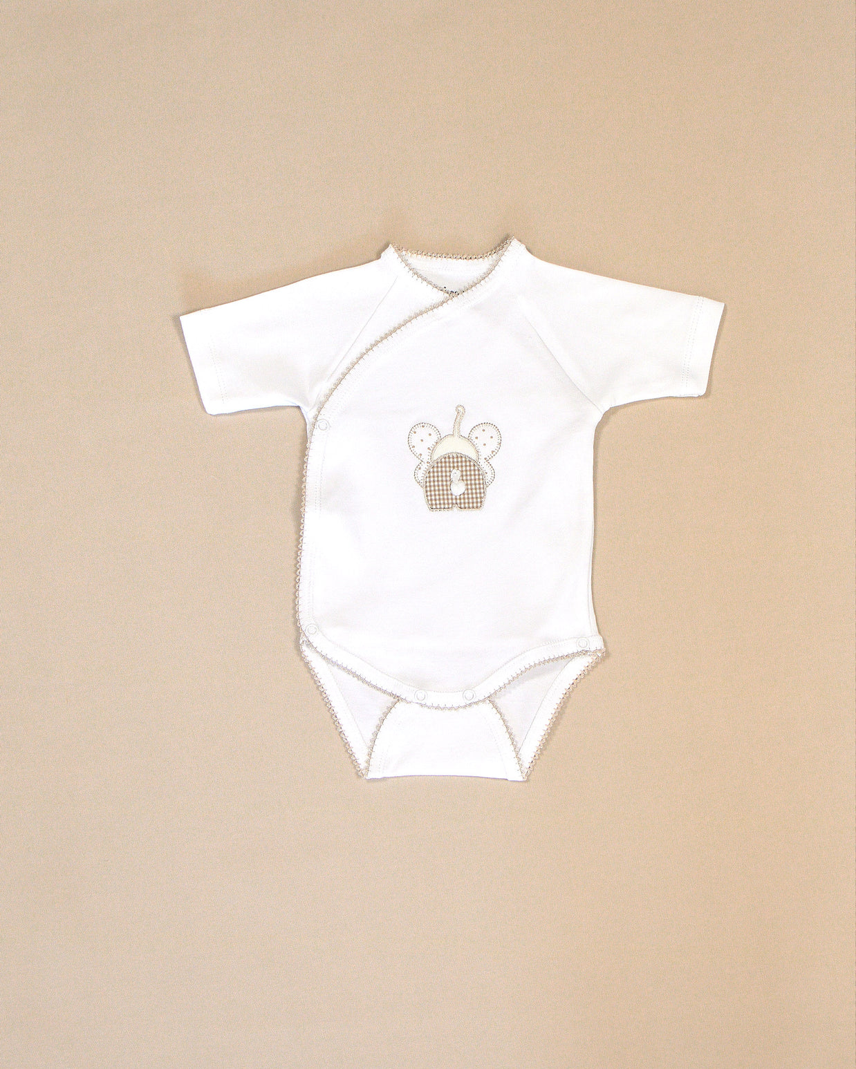 Elephant Cotton Bodysuit with Wrap Design & Appliqué