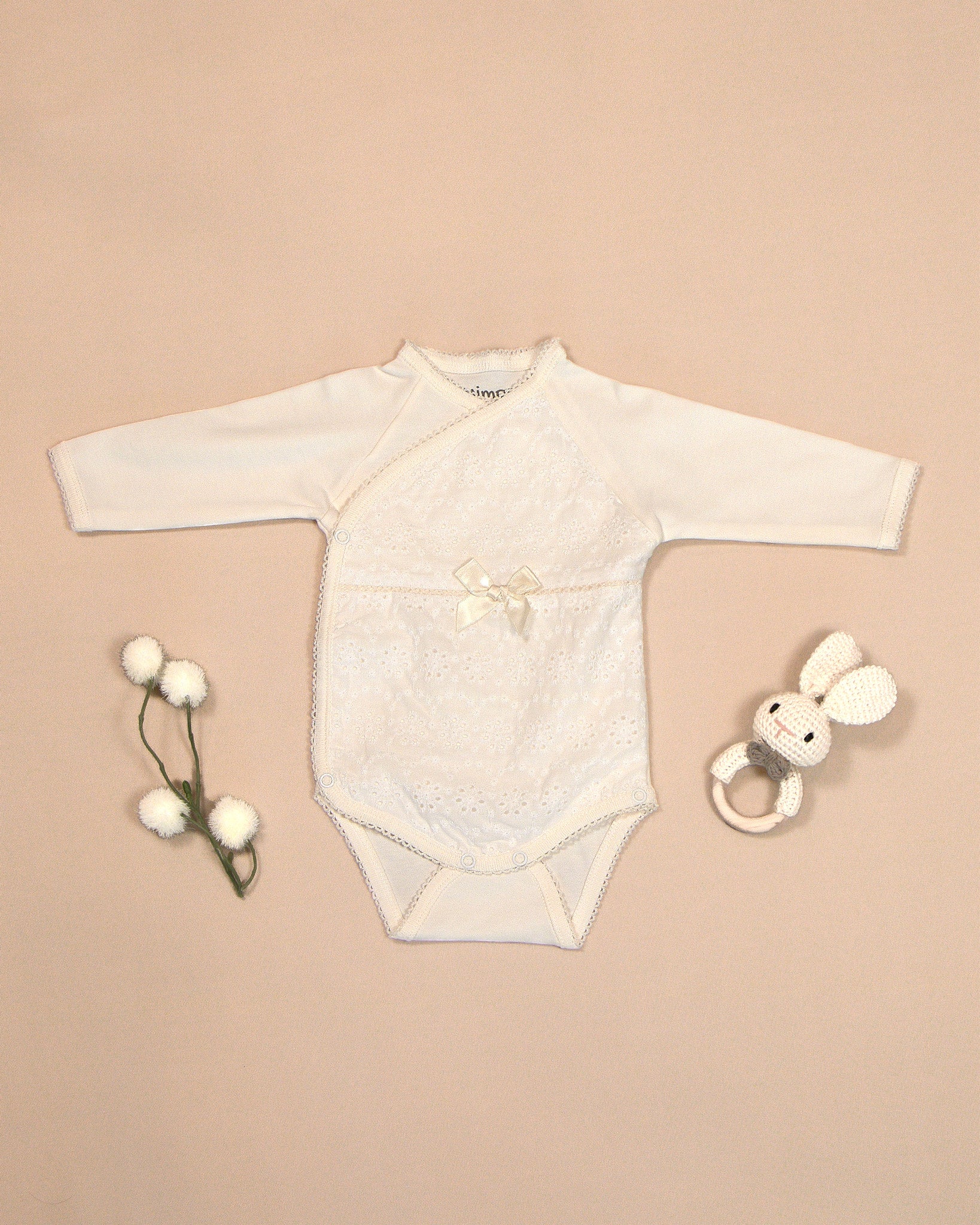 Eyelet Bodysuit with Lace Embroidery & Satin Bow