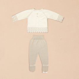 Beige 2 Piece Set – Cardigan with Footed Pants