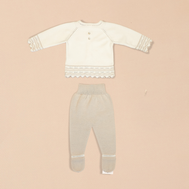 Beige 2 Piece Set – Cardigan with Footed Pants