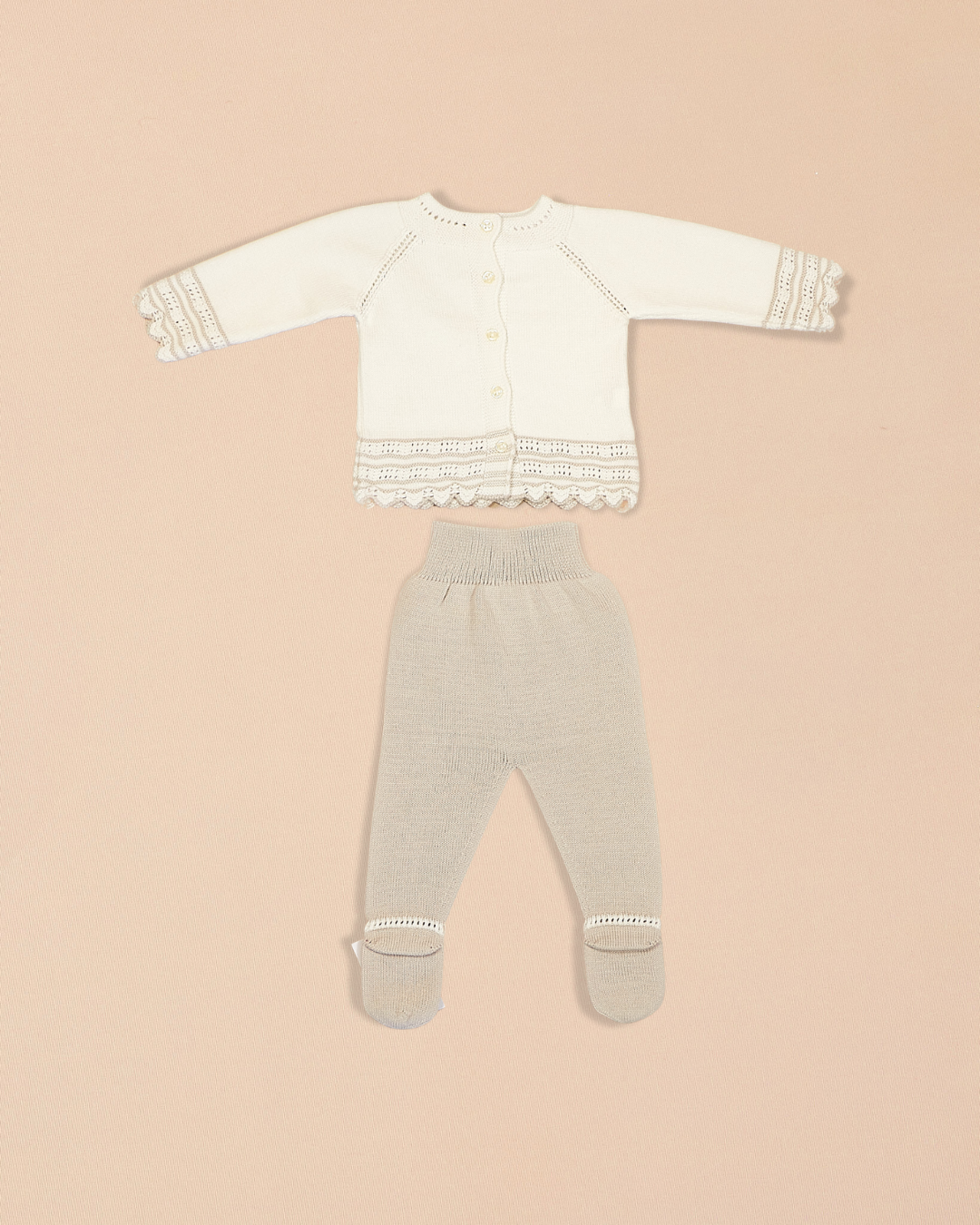 Beige 2 Piece Set – Cardigan with Footed Pants