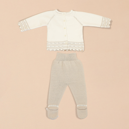 Beige 2 Piece Set – Cardigan with Footed Pants