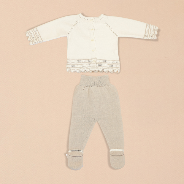 Beige 2 Piece Set – Cardigan with Footed Pants