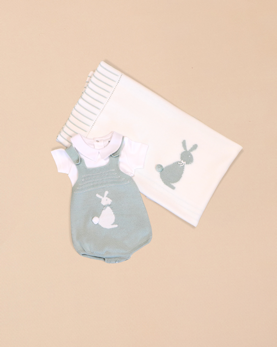 Jade Romper Set with Bunny Motif & Blanket