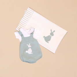 Jade Romper Set with Bunny Motif & Blanket