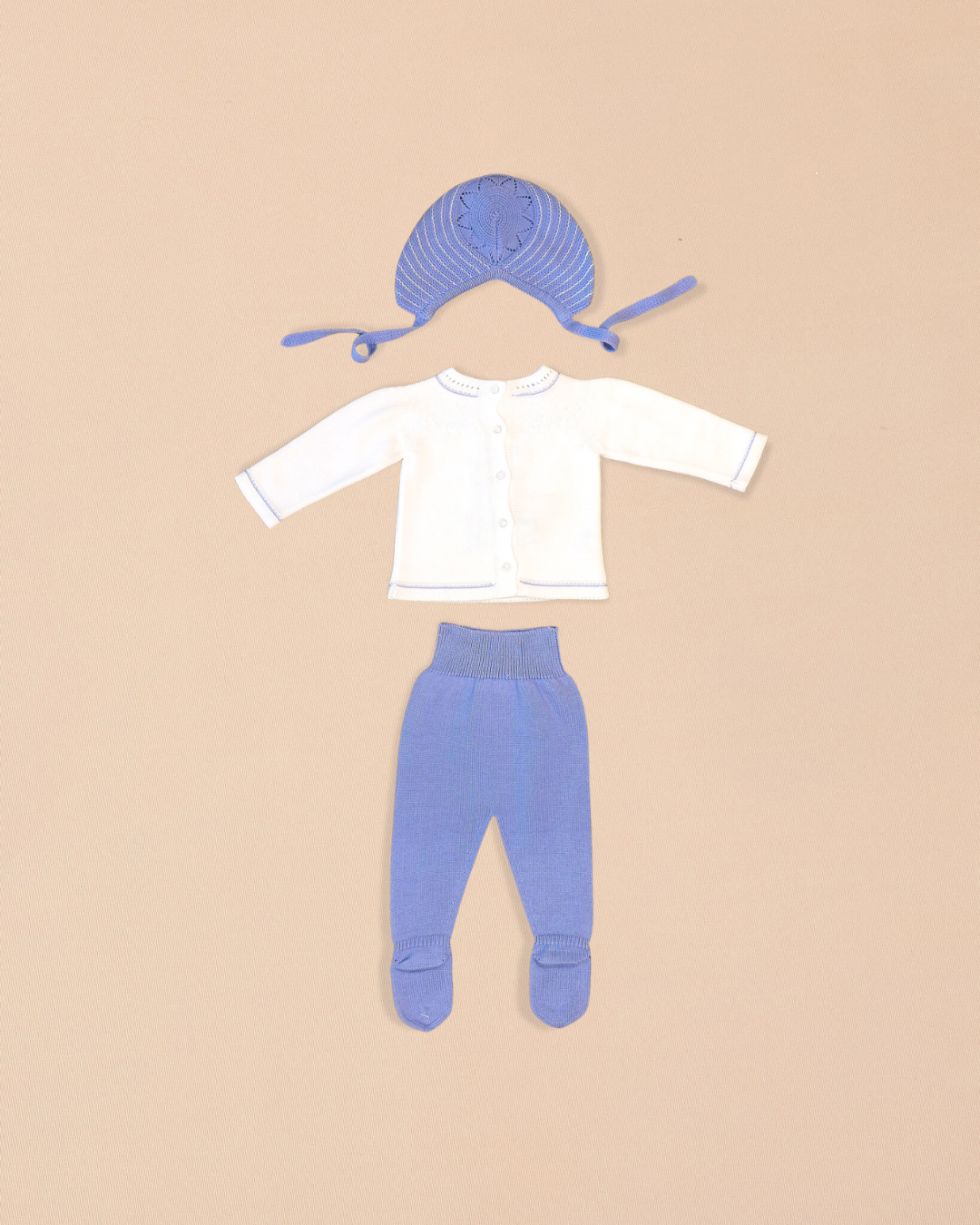 Frost Knit 3Piece Set – Bunny Motif, Footed Pants & Bonnet