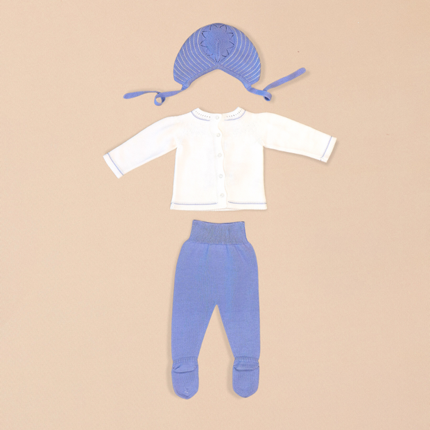 Frost Knit 3Piece Set – Bunny Motif, Footed Pants & Bonnet