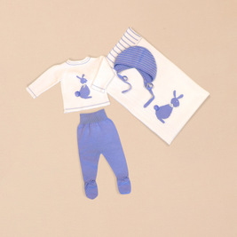 Frost 4 Piece Set – Bunny Motif, Footed Pants, Bonnet & Blanket