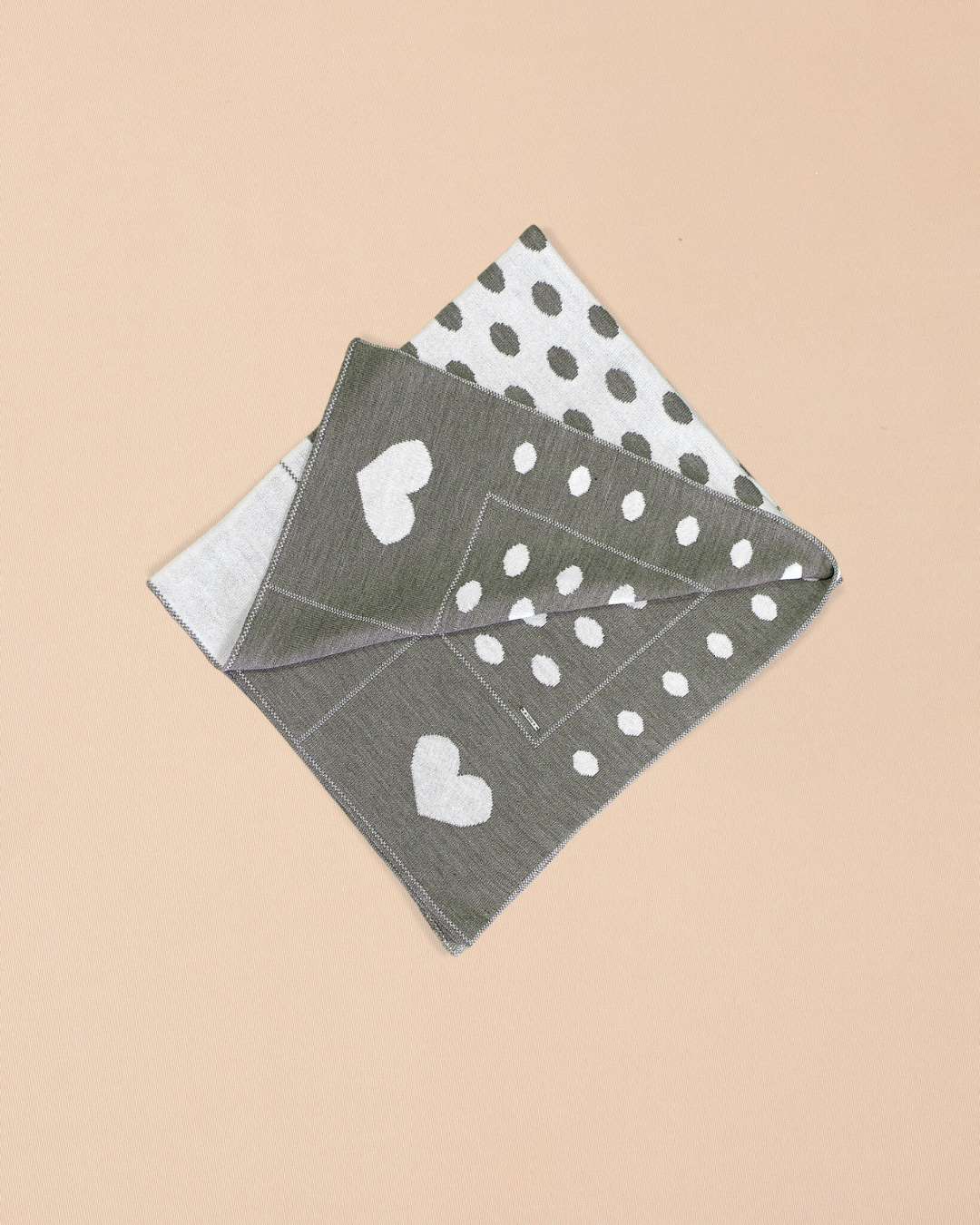 Reversible  Blanket with Polka Dots and Heart Motifs