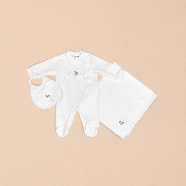 Rocking Horse 3 Piece Onesie, Matching Bib & Blanket