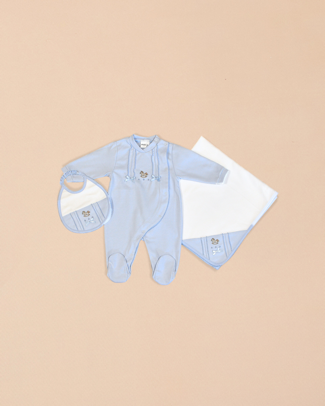 Rocking Horse 3 Piece Onesie, Matching Bib & Blanket
