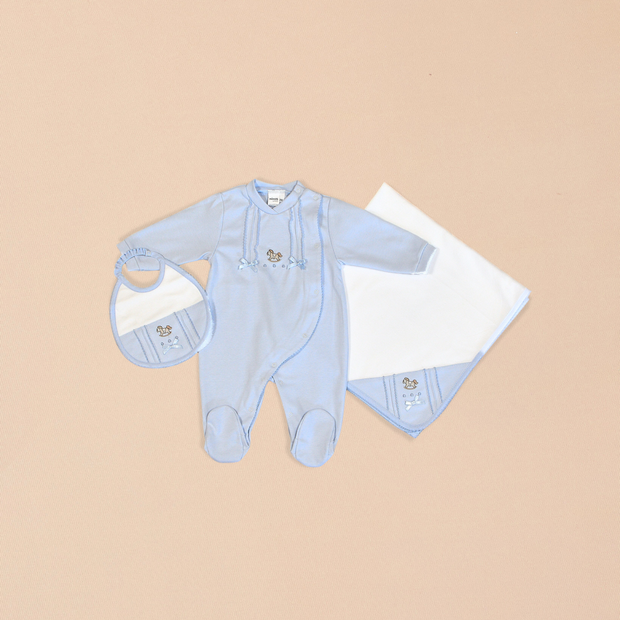Rocking Horse 3 Piece Onesie, Matching Bib & Blanket
