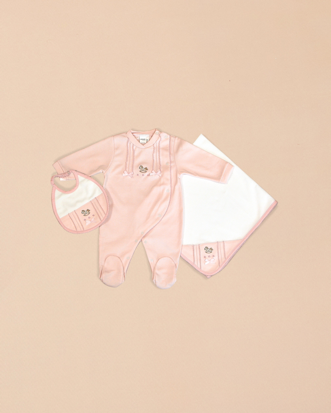 Rocking Horse 3 Piece Onesie, Matching Bib & Blanket