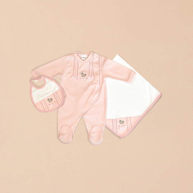 Rocking Horse 3 Piece Onesie, Matching Bib & Blanket