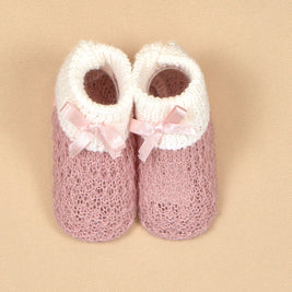 Knit Baby Booties with Lace Bows