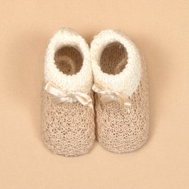 Knit Baby Booties with Lace Bows