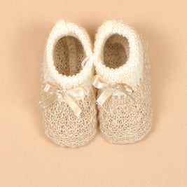Knit Baby Booties with Lace Bows