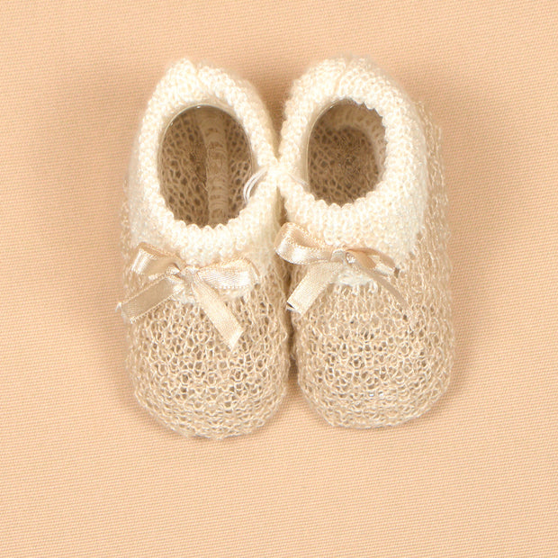 Knit Baby Booties with Lace Bows