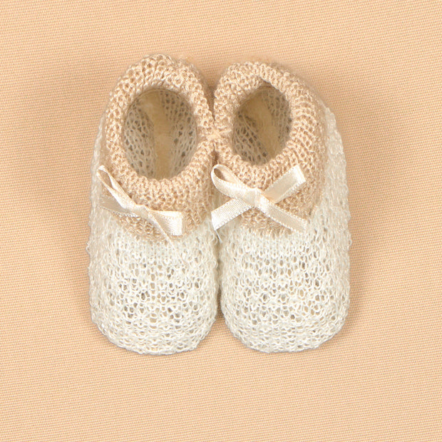 Knit Baby Booties with Lace Bows
