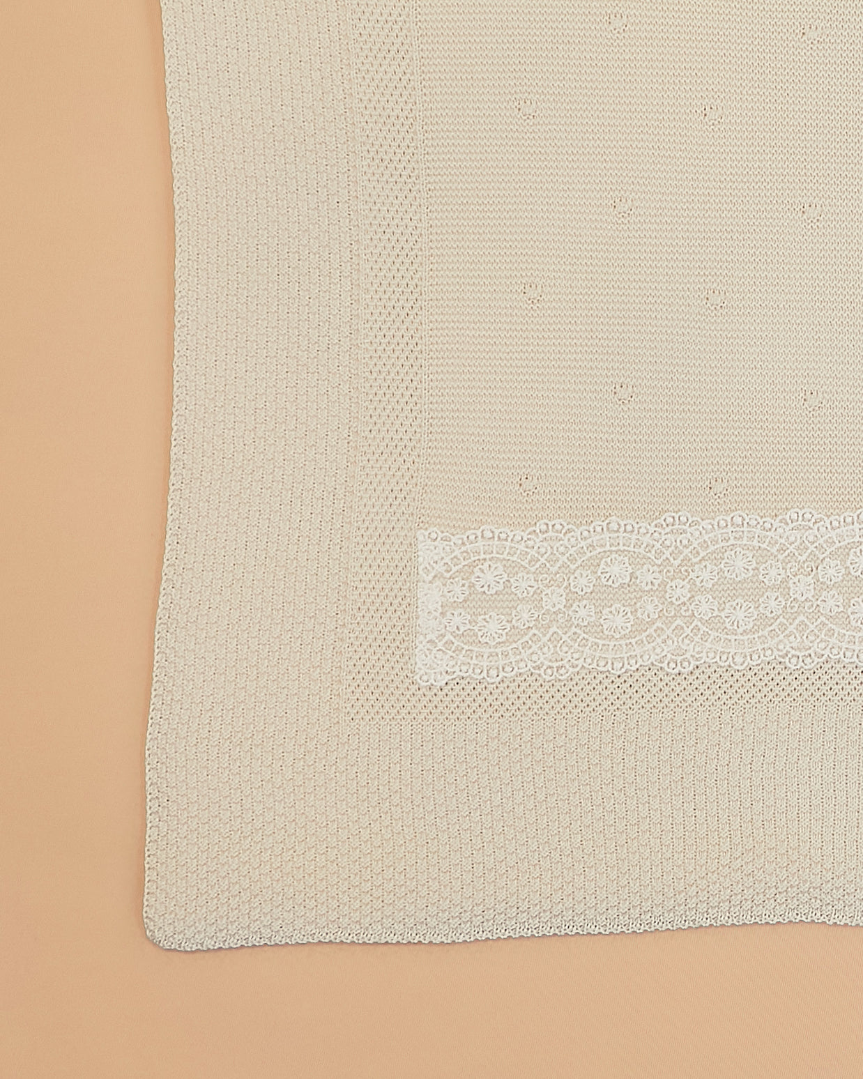 Cream Baptismal Blanket with Lace Detail
