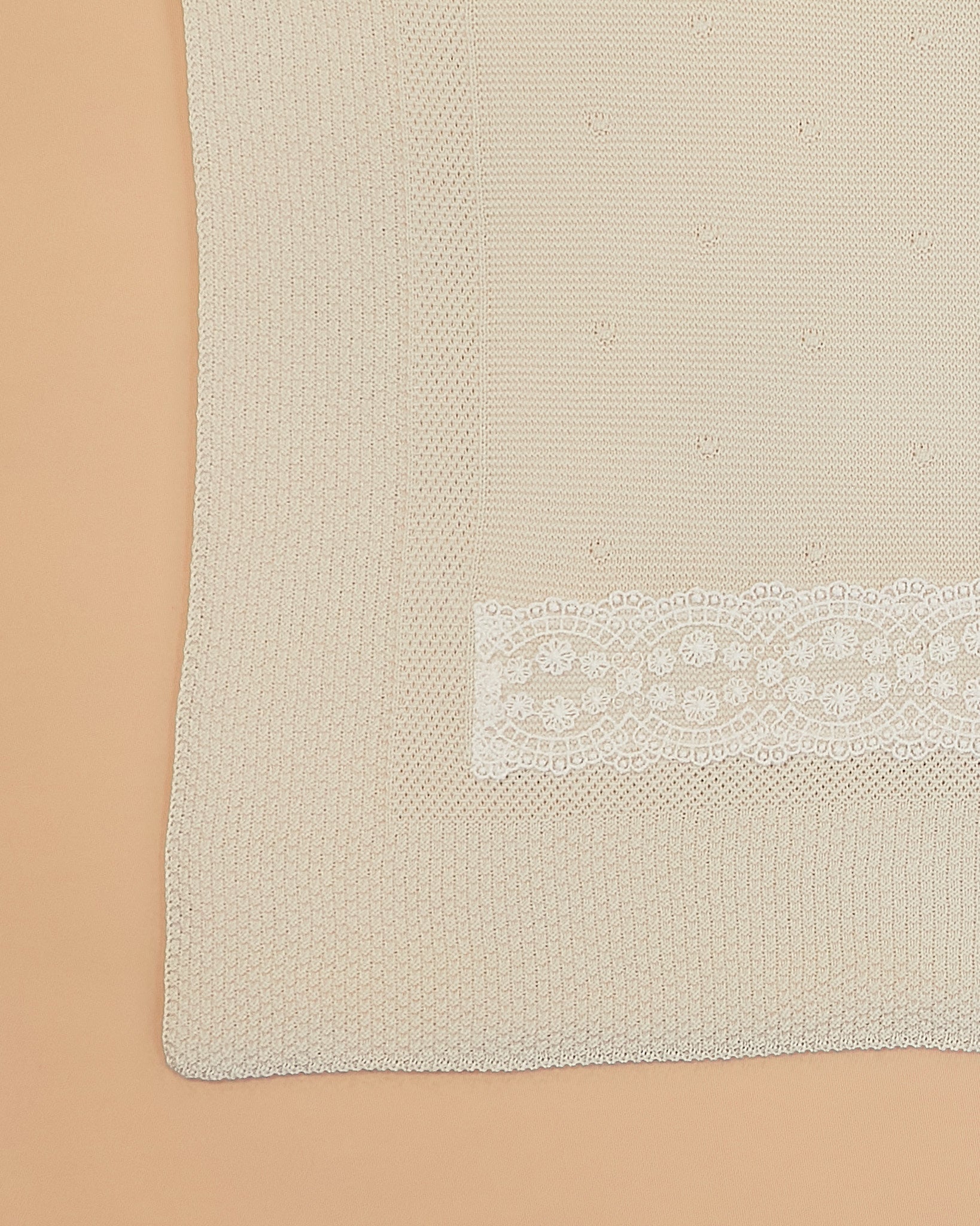 Cream Baptismal Blanket with Lace Detail
