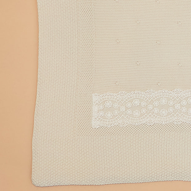 Cream Baptismal Blanket with Lace Detail